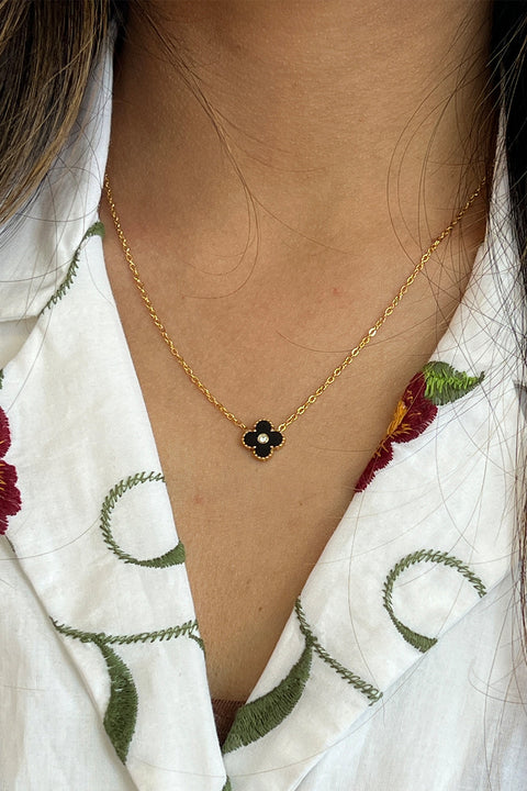 Mini Clover Necklace In Gold Black - Gift Boxed by SVNX