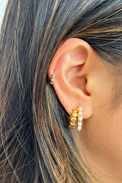 Gold - Heart Pearl Cuff Earrings by SVNX