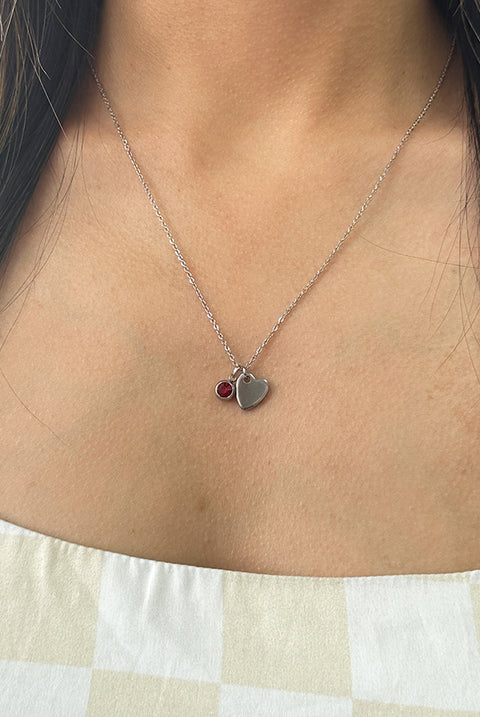 Mini Heart & July Birthstone Necklace In Silver - Gift Boxed by SVNX