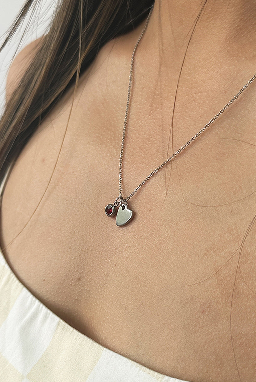 Mini Heart & July Birthstone Necklace In Silver - Gift Boxed JE405821