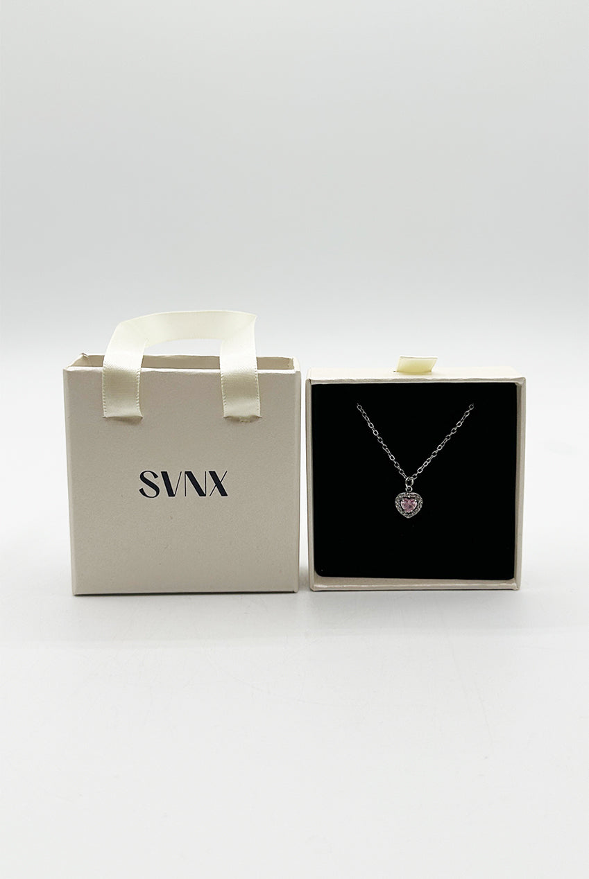 Pink Crystal Heart Pendant Necklace In Silver - Gift Boxed JE410009