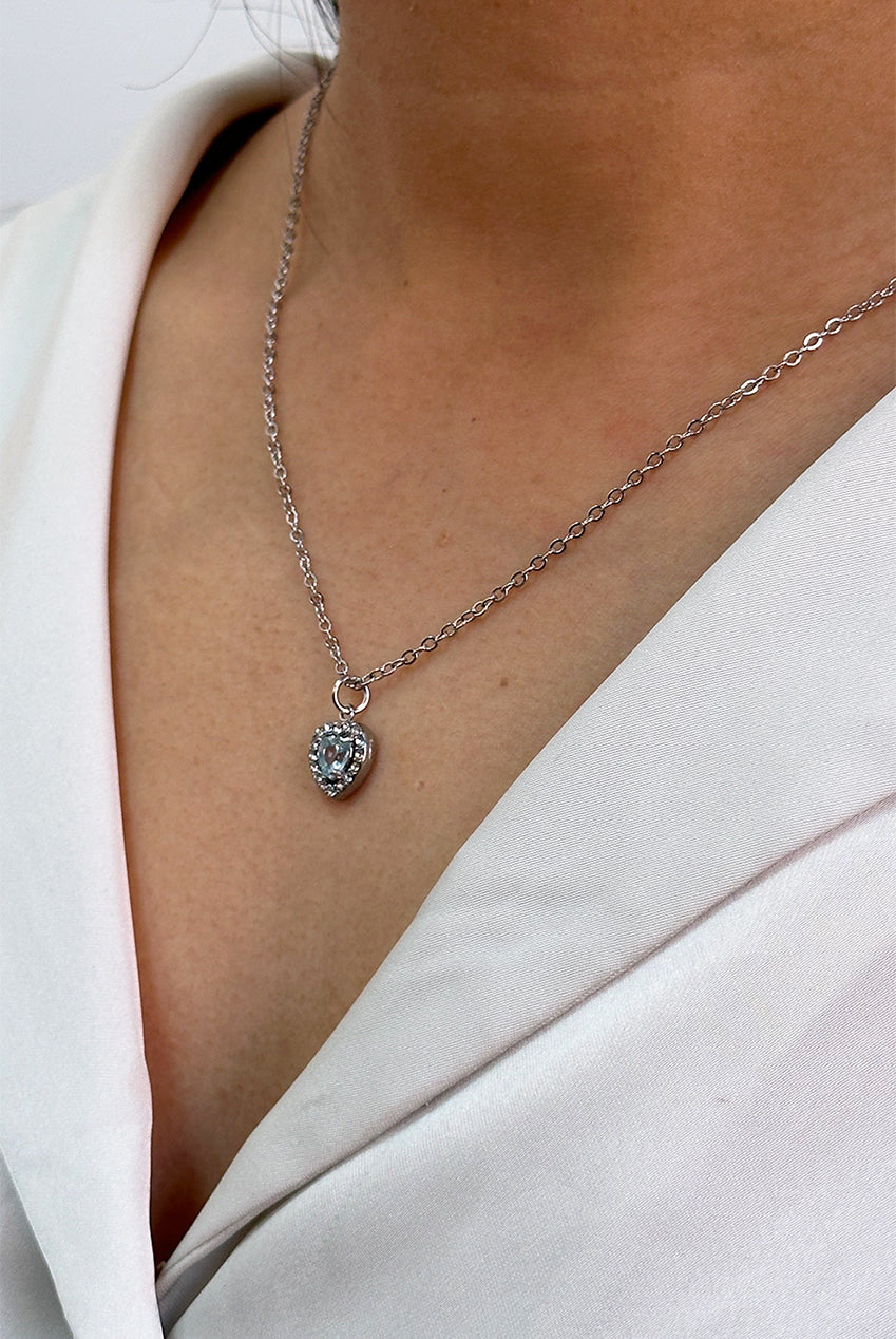 Blue Crystal Heart Pendant Necklace In Silver - Gift Boxed JE410020