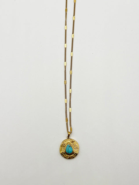 Turquoise Stone Pendant Necklace by SVNX