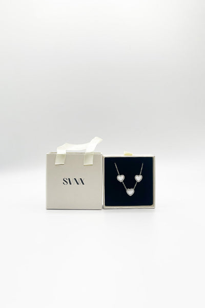 Silver - Moonstone Heart Necklace & Earrings Set In Silver - Gift Boxed by SVNX