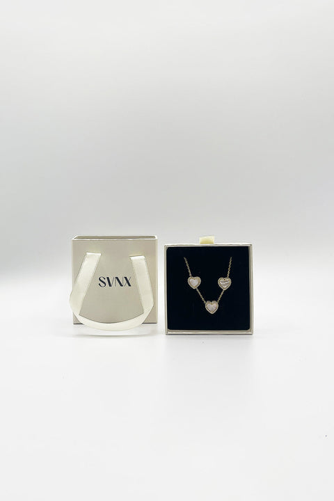 Moonstone Heart Necklace & Earrings Set In Gold - Gift Boxed by SVNX