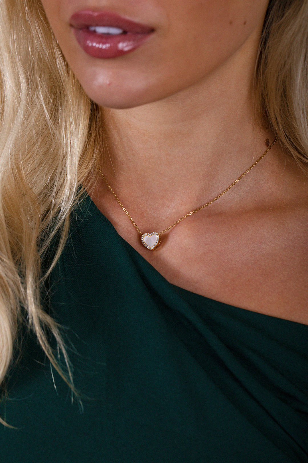 Moonstone Heart Necklace & Earrings Set In Gold - Gift Boxed JE411124
