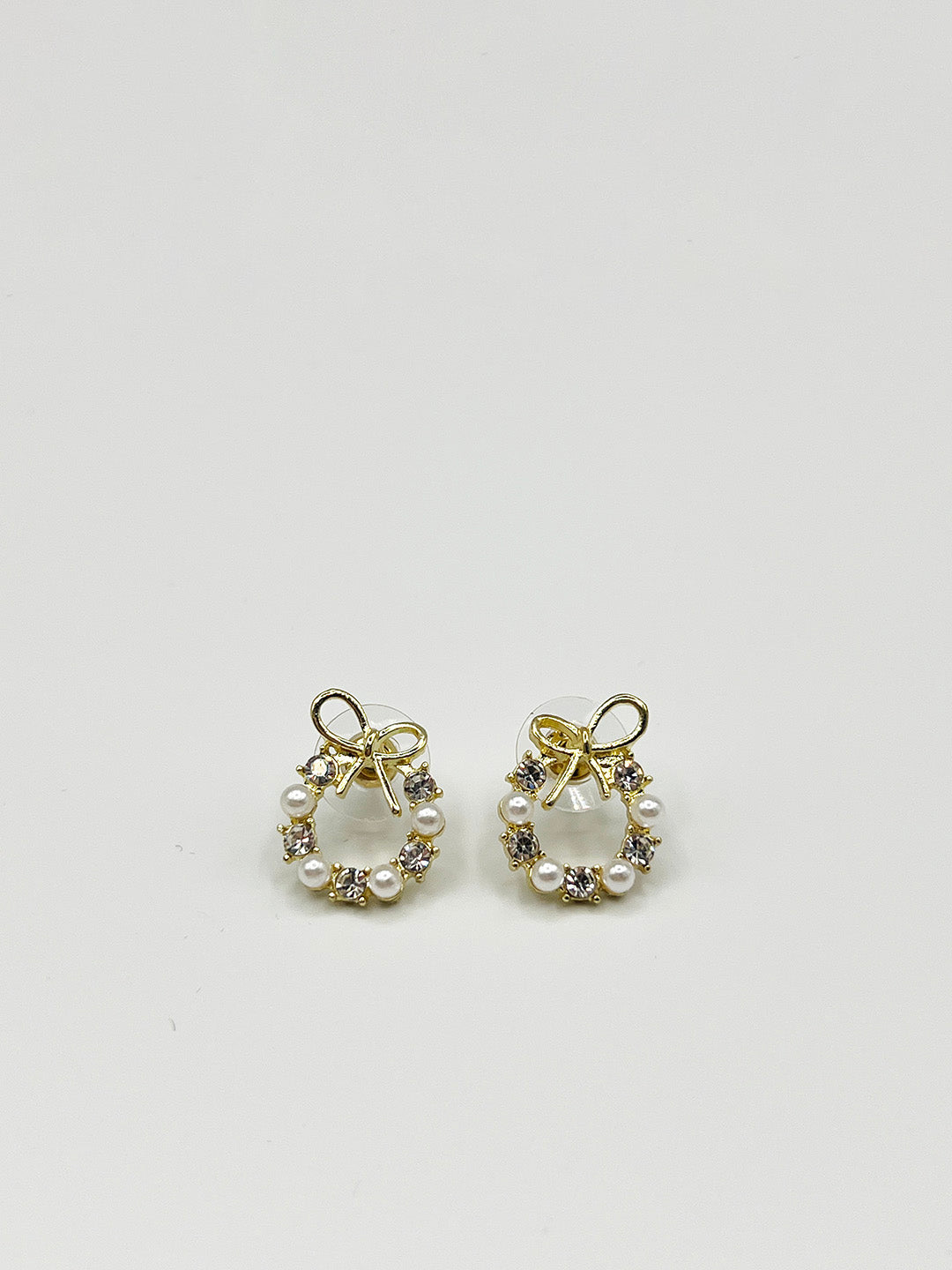Pearl & Diamante Bow Wreath Stud Earrings - Gift Boxed JE411224