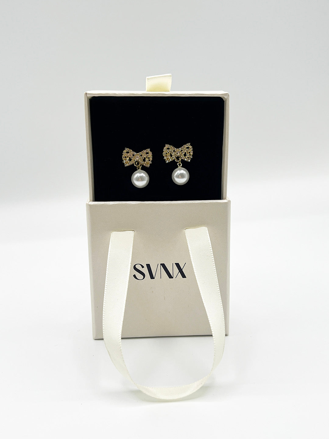 Diamante Bow Pearl Drop Earrings - Gift Boxed JE411424