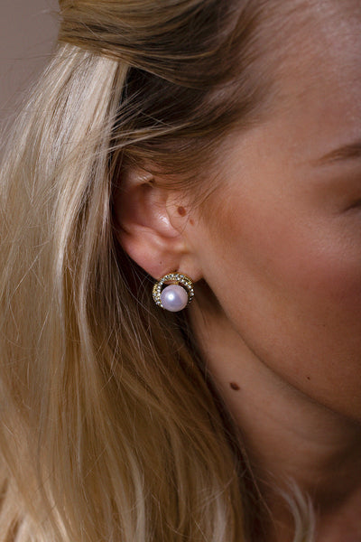 Gold - Pearl Diamante Stud Earrings - Gift Boxed by SVNX
