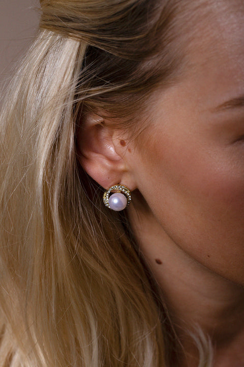 Pearl Diamante Stud Earrings - Gift Boxed by SVNX