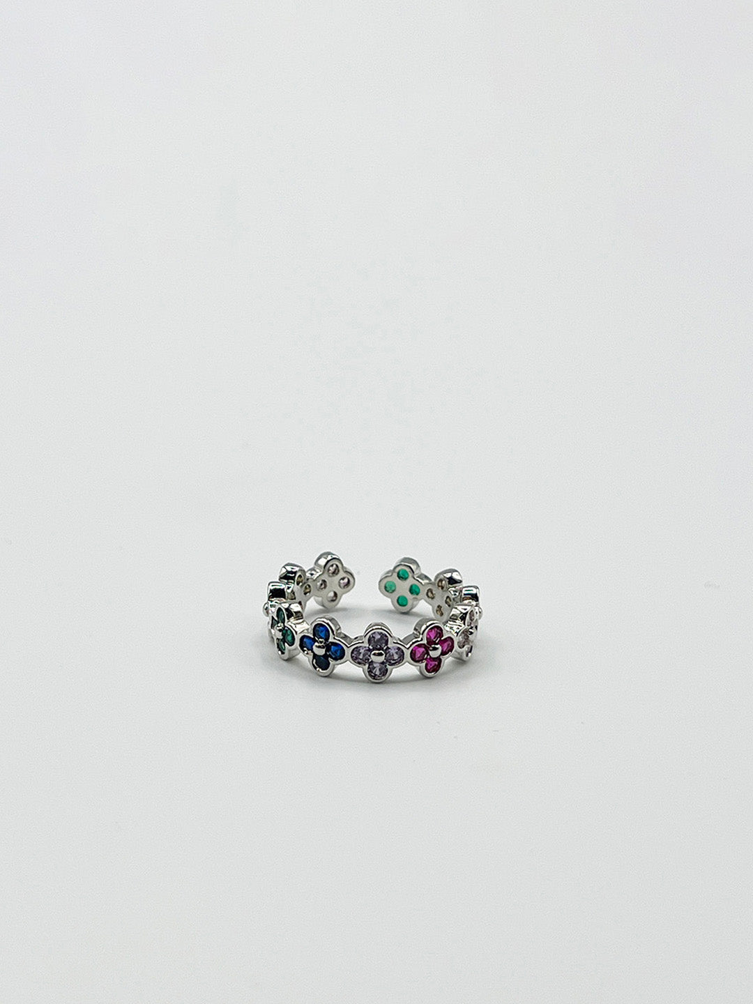 Diamante Clover Ring In Multi Silver JE411801