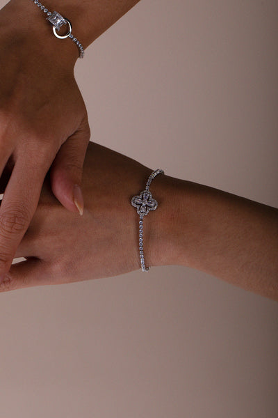 Silver - Clover Diamante Bracelet In Silver - Gift Boxed by SVNX