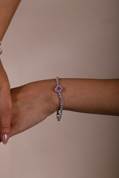 Pink - Pink Clover Diamante Bracelet - Gift Boxed by SVNX