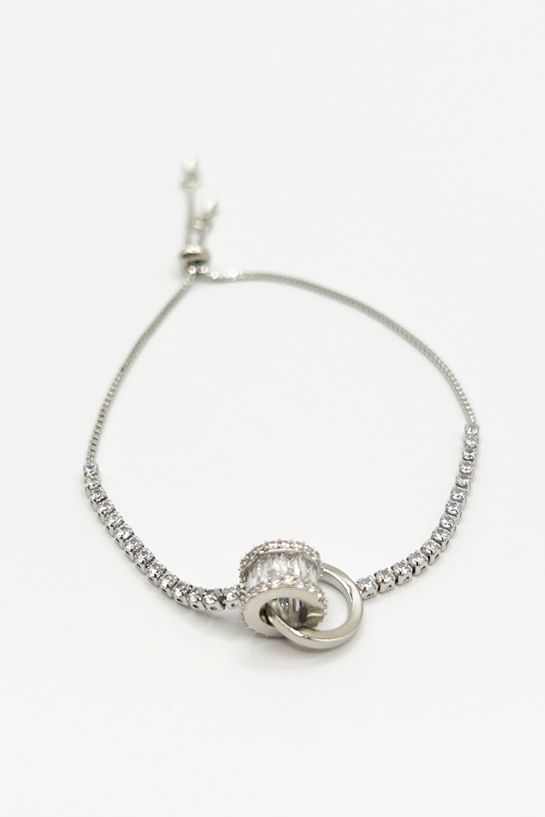 Double Ring Diamante Bracelet In Silver - Gift Boxed JE412121