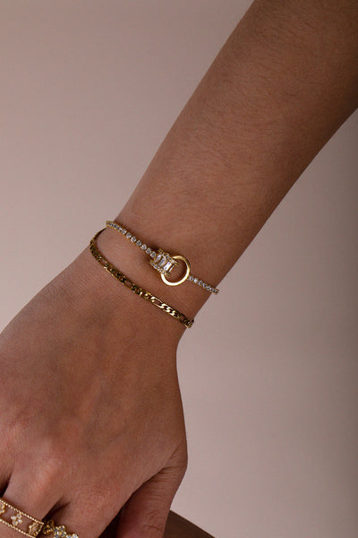 Gold - Double Ring Diamante Bracelet In Gold - Gift Boxed by SVNX