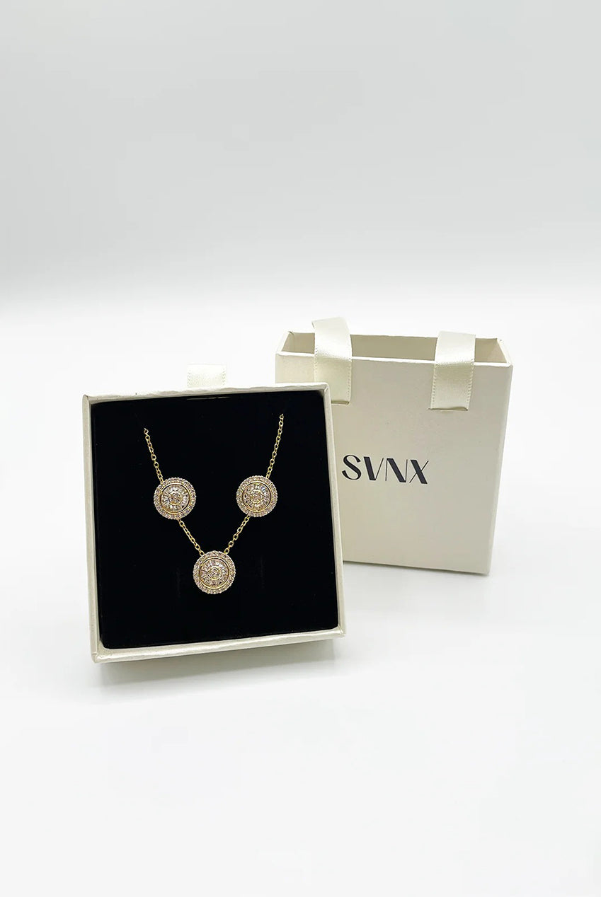 Diamante Halo Necklace & Earrings Set In Gold With Gift Box JE413024