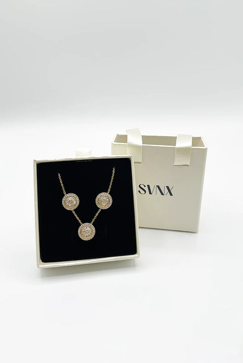 Diamante Halo Necklace & Earrings Set In Gold With Gift Box by SVNX