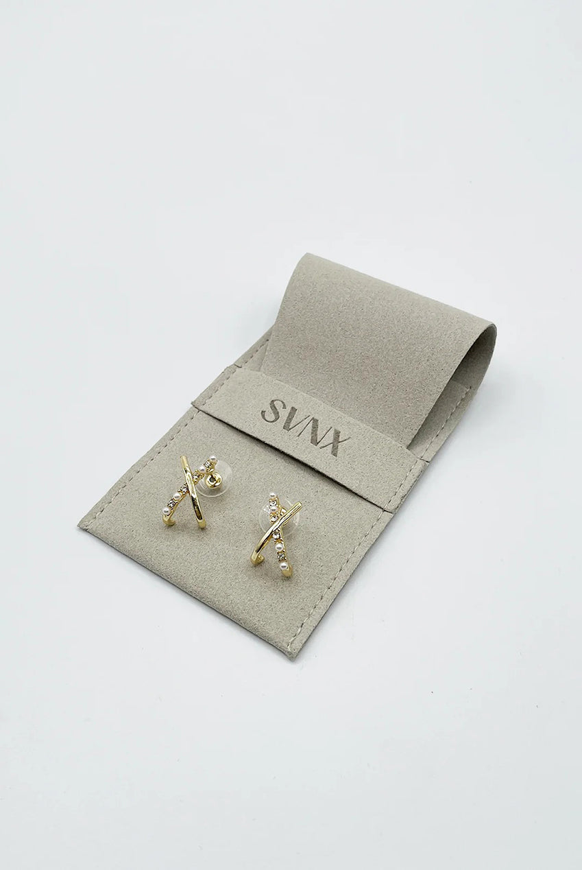 Pearl & Crystal Cross Earrings In Gold JE414024
