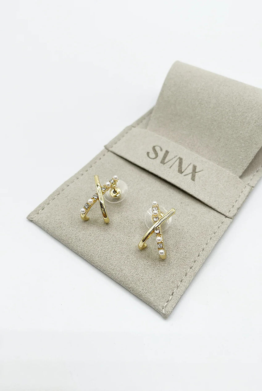 Pearl & Crystal Cross Earrings In Gold JE414024