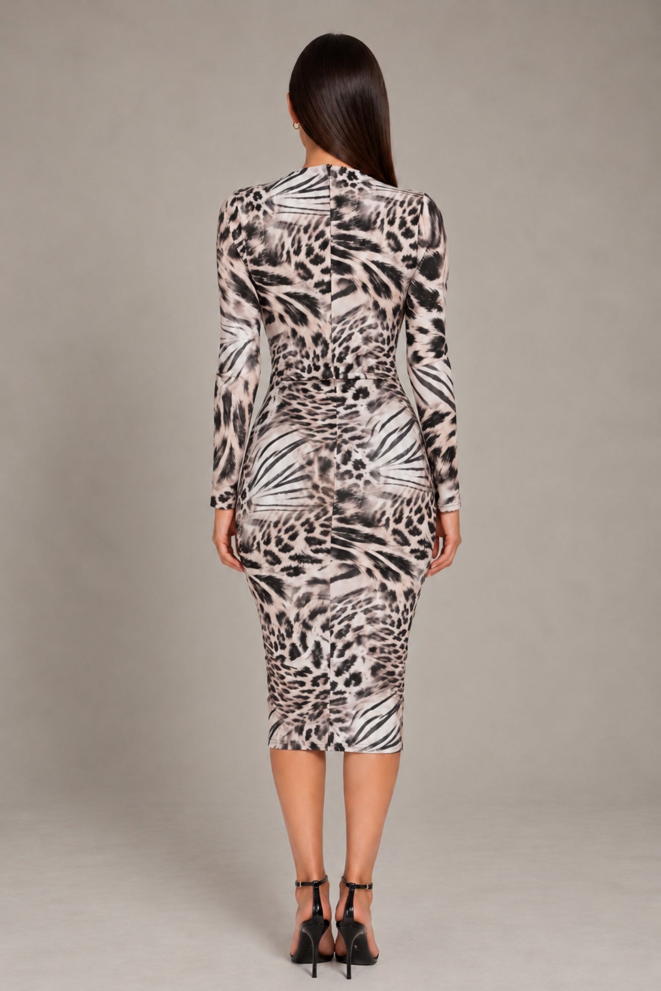 Jenny Leopard Print Plunge Front Midi Dress JENNY-LEOPARD-PRINT