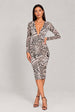 Jenny Leopard Print Plunge Front Midi Dress by Honor Gold