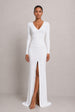 Jessica White Long Sleeve Maxi Dress With Front Split by Honor Gold