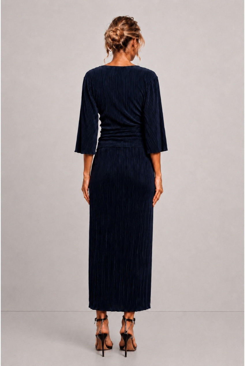 Julia Navy Plisse Wrap Top With Angel Sleeve JULIA-NAVY-TOP