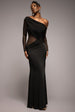 Gathered Cowl Asymmetric Mesh And Soft Touch Maxi Dress - Black by Goddiva