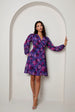 V Neck Floral Printed Chiffon Dress In Purple by Chi Chi