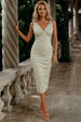 V Neck Tie Shoulder Midi Dress In Sage by Chi Chi London
