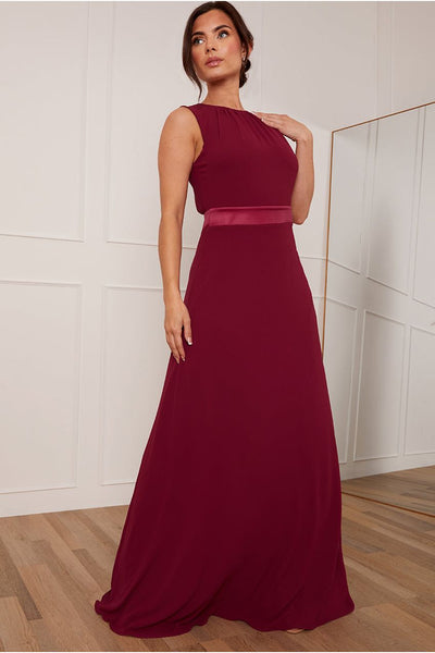 Wine - Petite Cut-Out Bow Back Maxi Dress In Wine by Chi Chi London