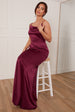 Petite Cowl Neck Satin Maxi Dress In Wine by Chi Chi