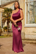 Plus Size One-Shoulder Satin Maxi Dress In Wine by Chi Chi