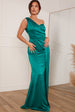 Petite Ruched One Shoulder Satin Maxi Dress In Green by Chi Chi