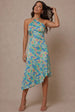 One-Shoulder Floral Asymmetric Hem Midi Dress In Green by Chi Chi London