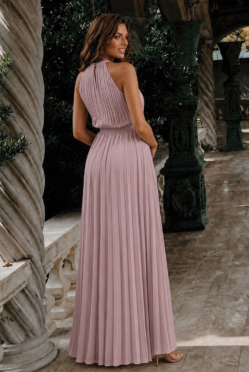 Pleated Chiffon Maxi Dress In Blush Pink KR7055PI