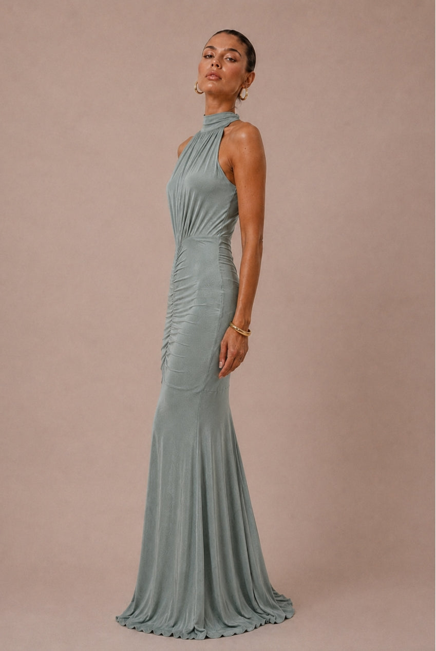 Kyra Sage Green Halterneck Maxi Dress KYRA-SAGE-GREEN-MAXI