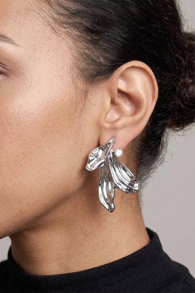 Silver - Kinmokusei Silver Petal Statement Earrings by Uchi & Soto