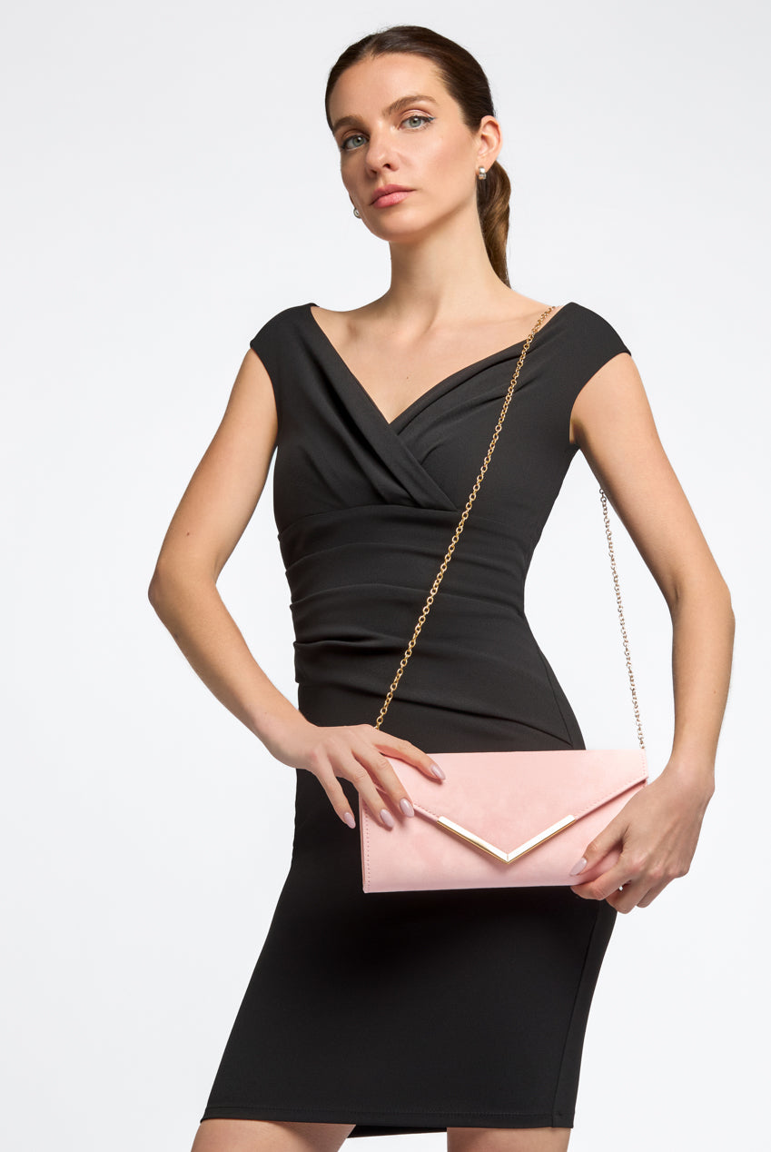 Pink Suede Envelope Clutch Bag ALL2435