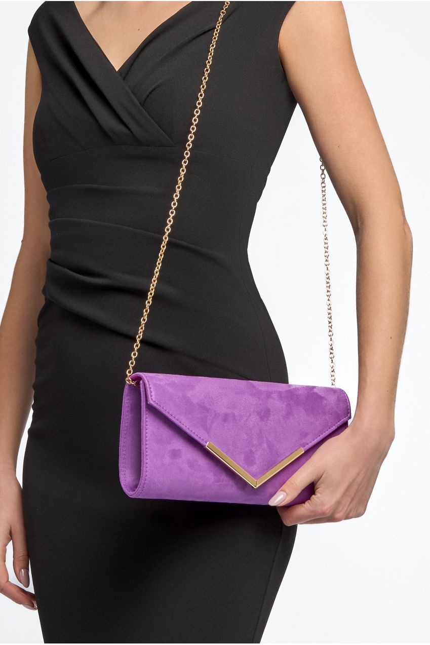 Purple Suede Envelope Clutch Bag Goddiva - Main Image