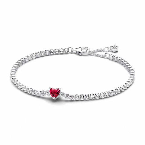 Crystal Red Heart Bracelet In Silver by Last True Angel