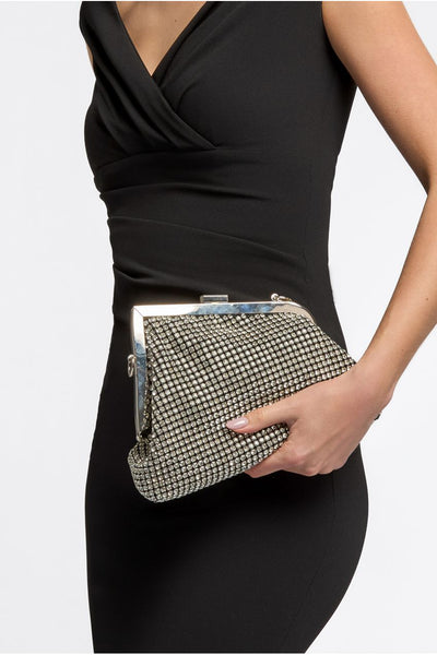 Silver - Silver Diamante Asymmetric Evening Bag by Aftershock London