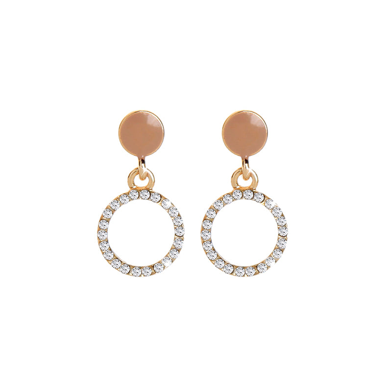 Enamel Circle & Crystal Disc Earring In Taupe LE588T