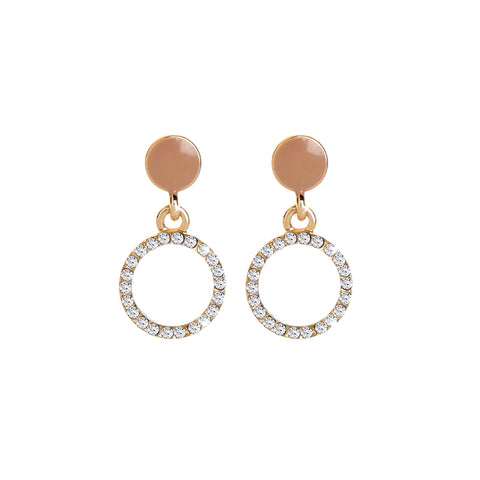 Enamel Circle & Crystal Disc Earring In Taupe by Last True Angel