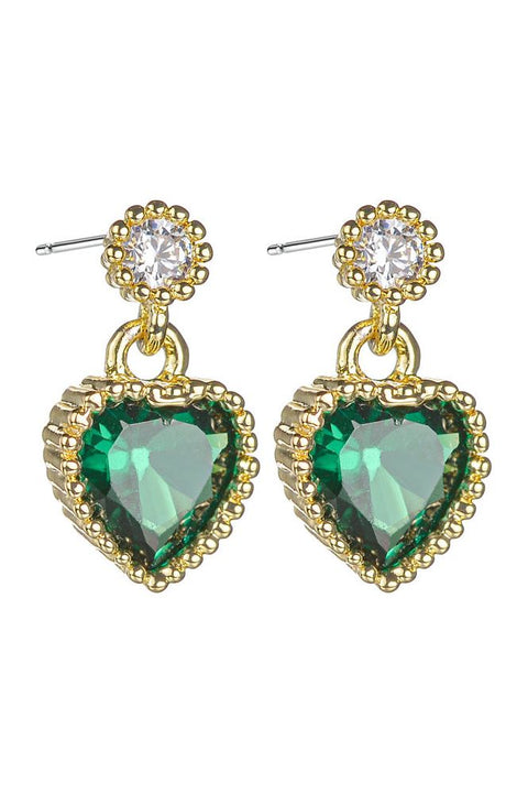 Stud & Heart Drop Earring In Emerald Gold LEN03E