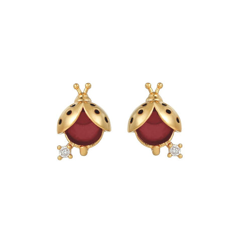 Last True Angel Ladybird Stud Earring In Red & Gold