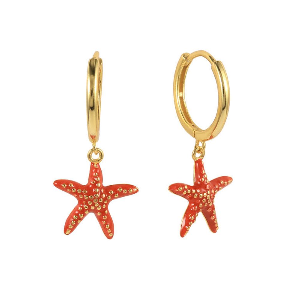 Starfish Pendant Huggie In Red & Gold LEN15G