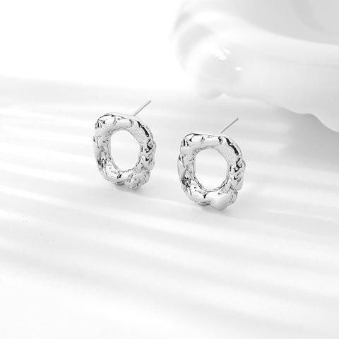 Textured Oblong Earring In Silver LEN292S