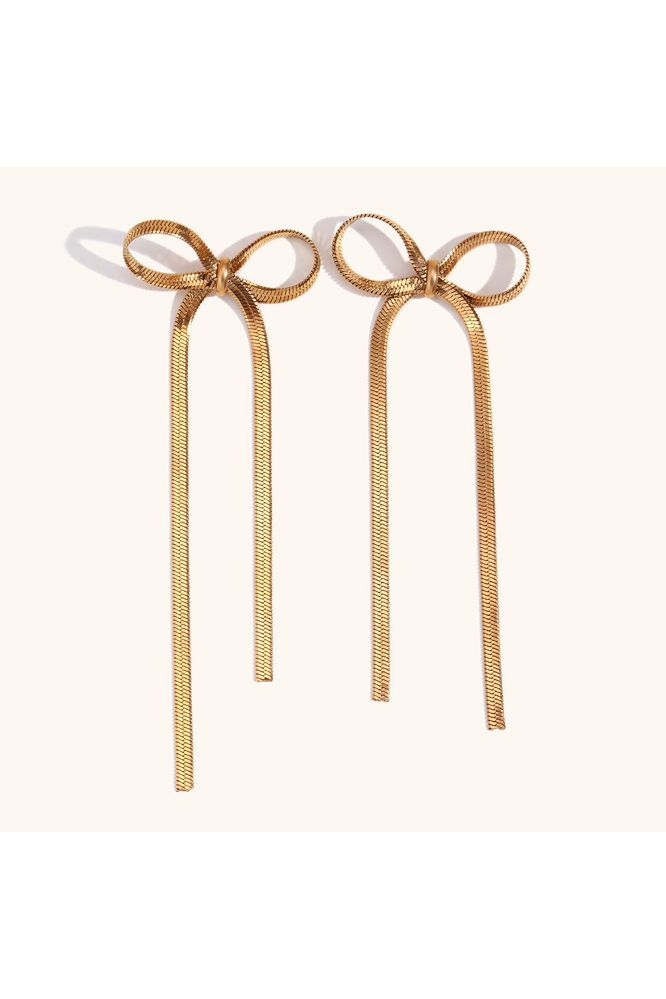 Flat Chain Bow Earring In Gold LEN410G