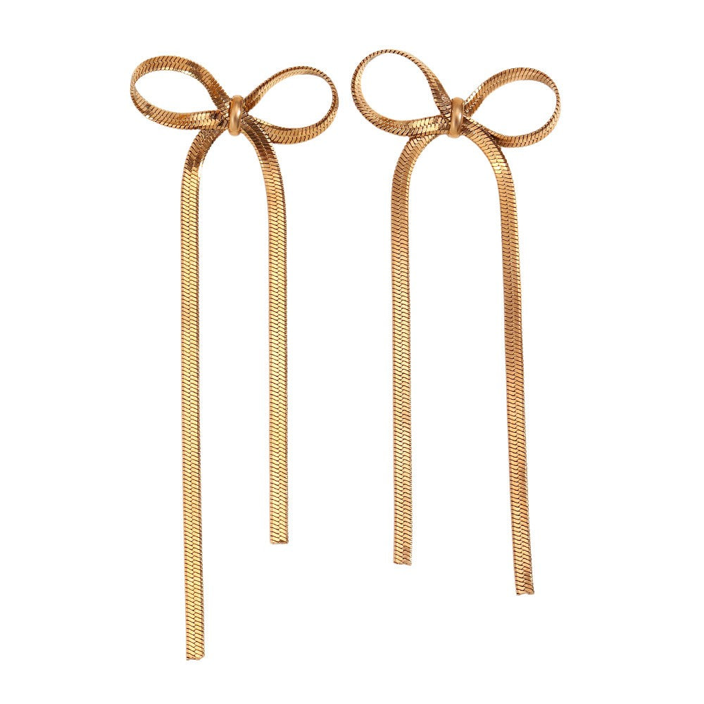 Flat Chain Bow Earring In Gold LEN410G